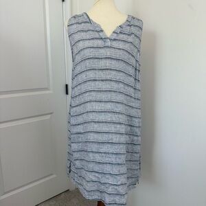 Habitat Dress Size L Gray/White Linen‎ Sleeveless Striped Shift Tunic Lagenlook